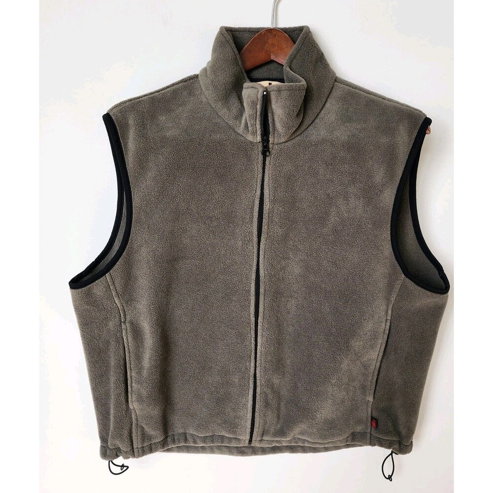 Woolrich Mens XL Fleece Olive Green Full Zip Vest Pockets Mock Neck